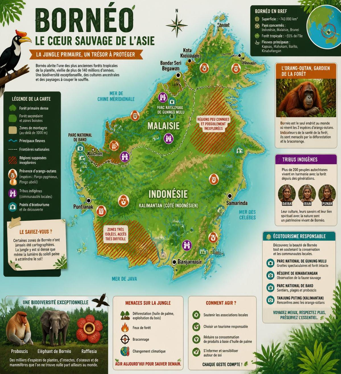 découvrez bornéo, une aventure unique au cœur de la jungle primaire, loin des sentiers battus et des circuits touristiques traditionnels. plongez dans une nature préservée et vivez une expérience authentique et sauvage.