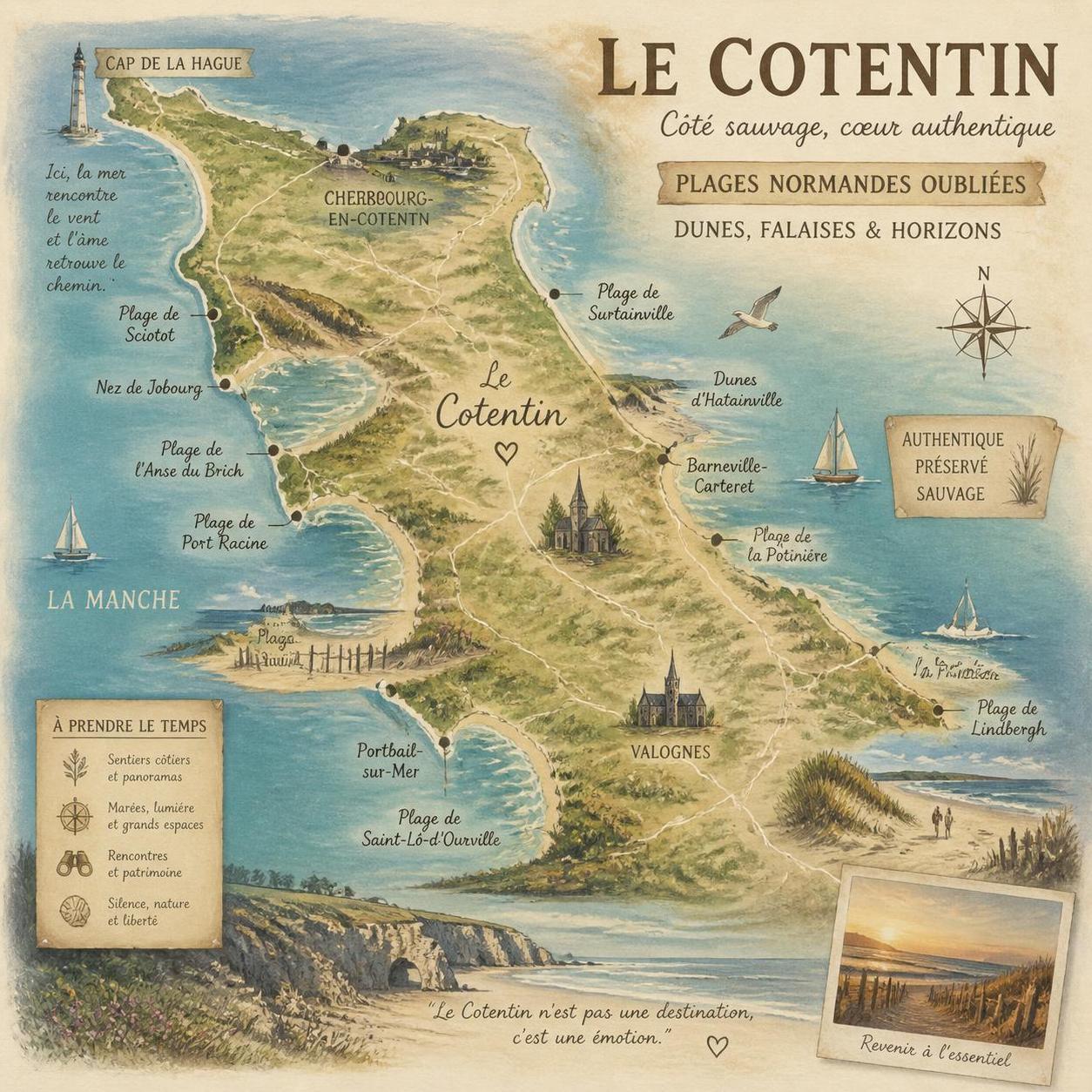 découvrez les plages méconnues du cotentin en normandie, un paradis sauvage entre dunes préservées et falaises majestueuses, idéal pour des escapades authentiques et paisibles.