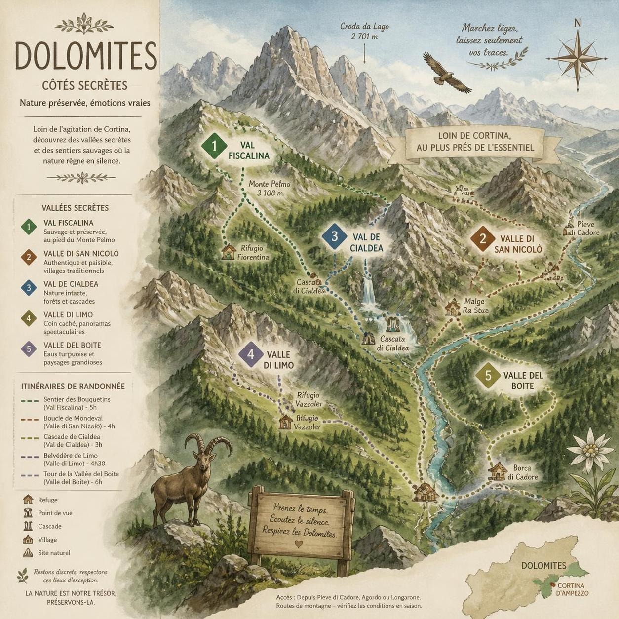 découvrez les dolomites méconnues et leurs vallées secrètes, loin des foules touristiques de cortina, pour une aventure authentique en pleine nature.