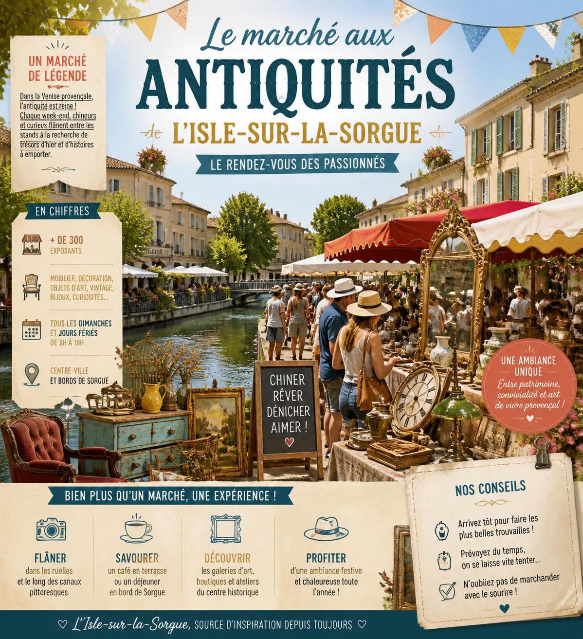 découvrez l'isle-sur-la-sorgue, la venise provençale réputée pour ses canaux pittoresques et ses brocantes uniques, un lieu idéal pour les amateurs d'antiquités et de charme authentique.