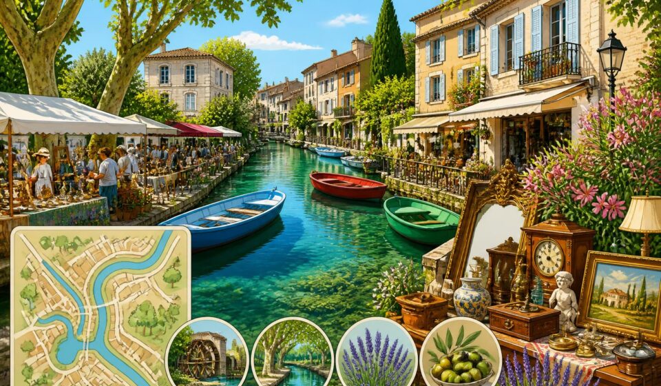 découvrez l'isle-sur-la-sorgue, la venise provençale, célèbre pour ses charmants canaux et ses brocantes uniques. une destination idéale pour les amateurs d'antiquités et de balades pittoresques.