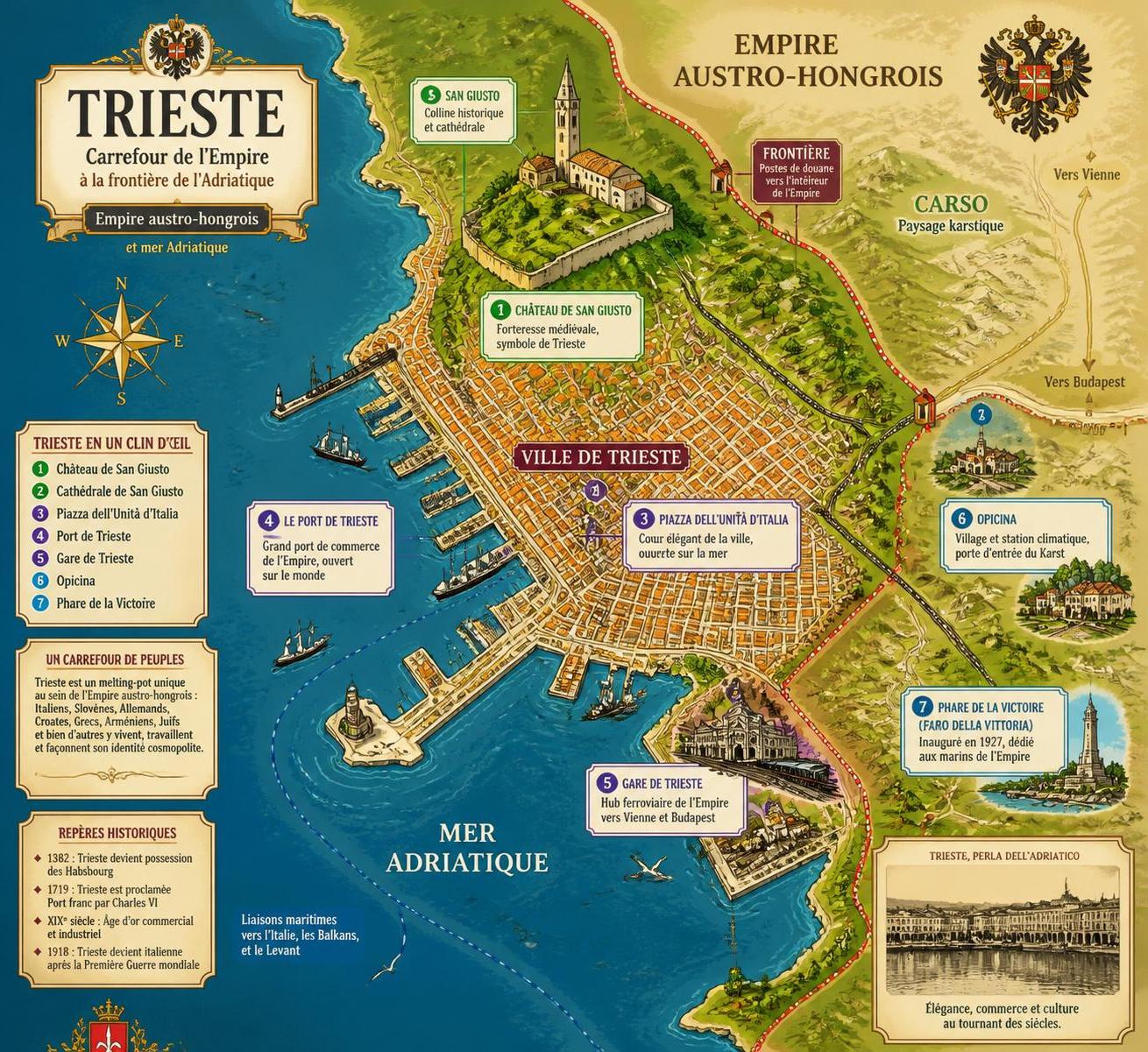 découvrez trieste, ville frontière entre l'empire austro-hongrois et la mer adriatique, riche en histoire, culture et paysages uniques.