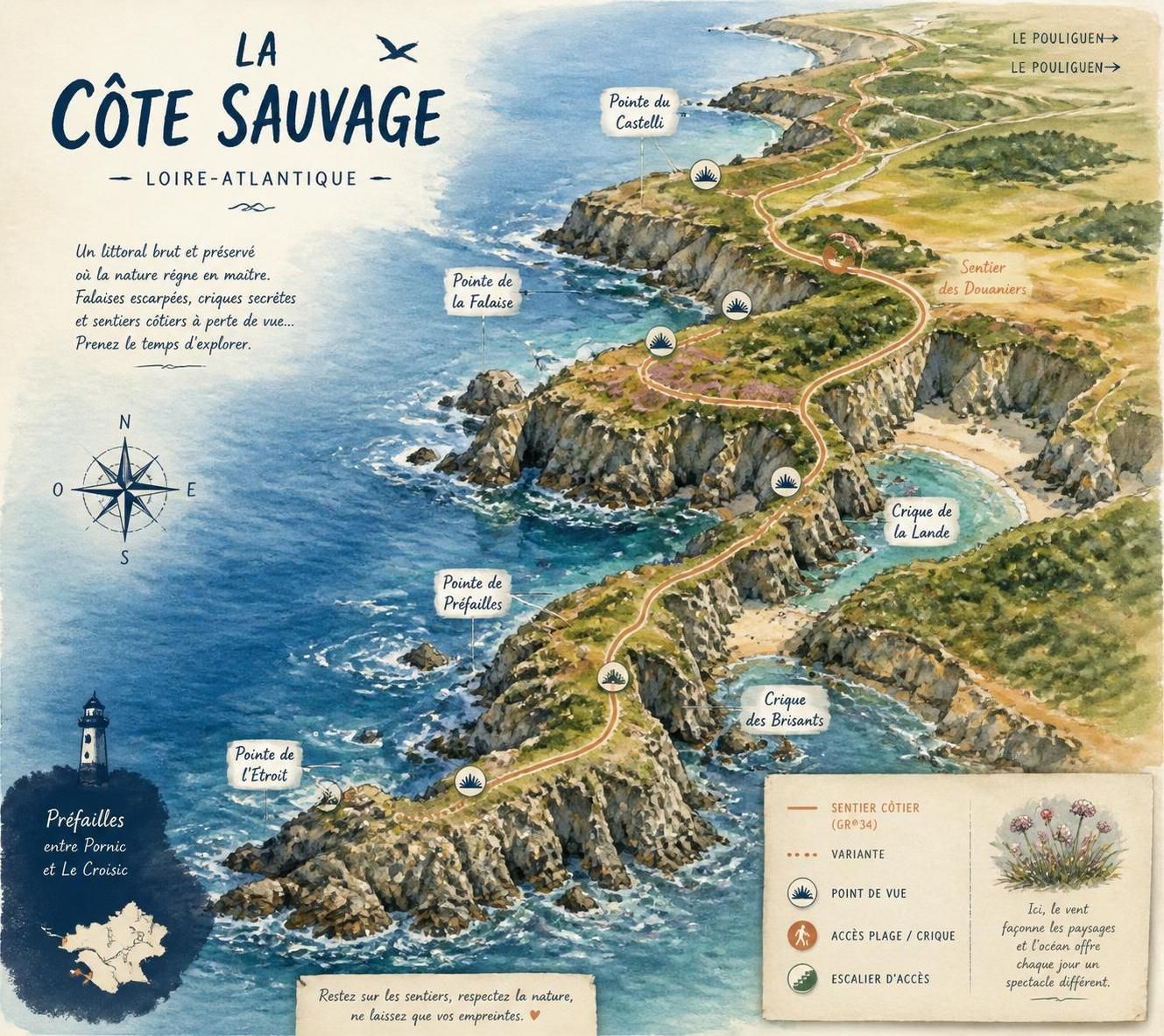 découvrez la côte sauvage en loire-atlantique, un littoral atlantique méconnu et préservé, idéal pour les amateurs de nature sauvage et d'aventures hors des sentiers battus.