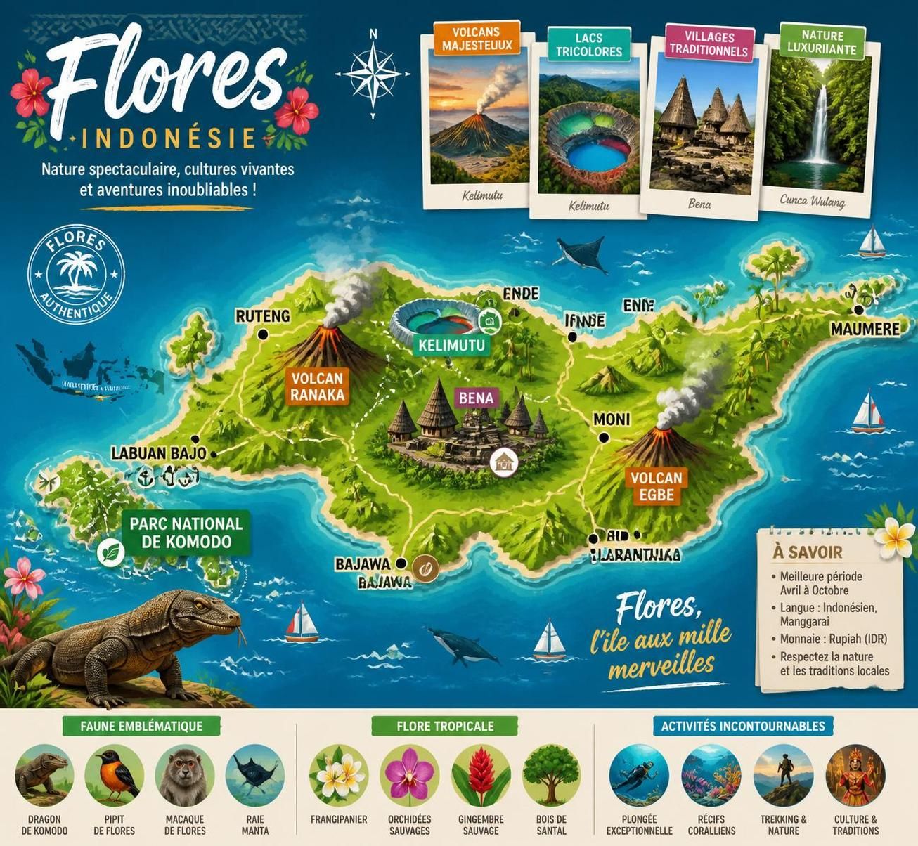 découvrez flores en indonésie, l'ßle unique aux lacs colorés et au célÚbre dragon de komodo, une destination remarquable que lombok a souvent éclipsée.