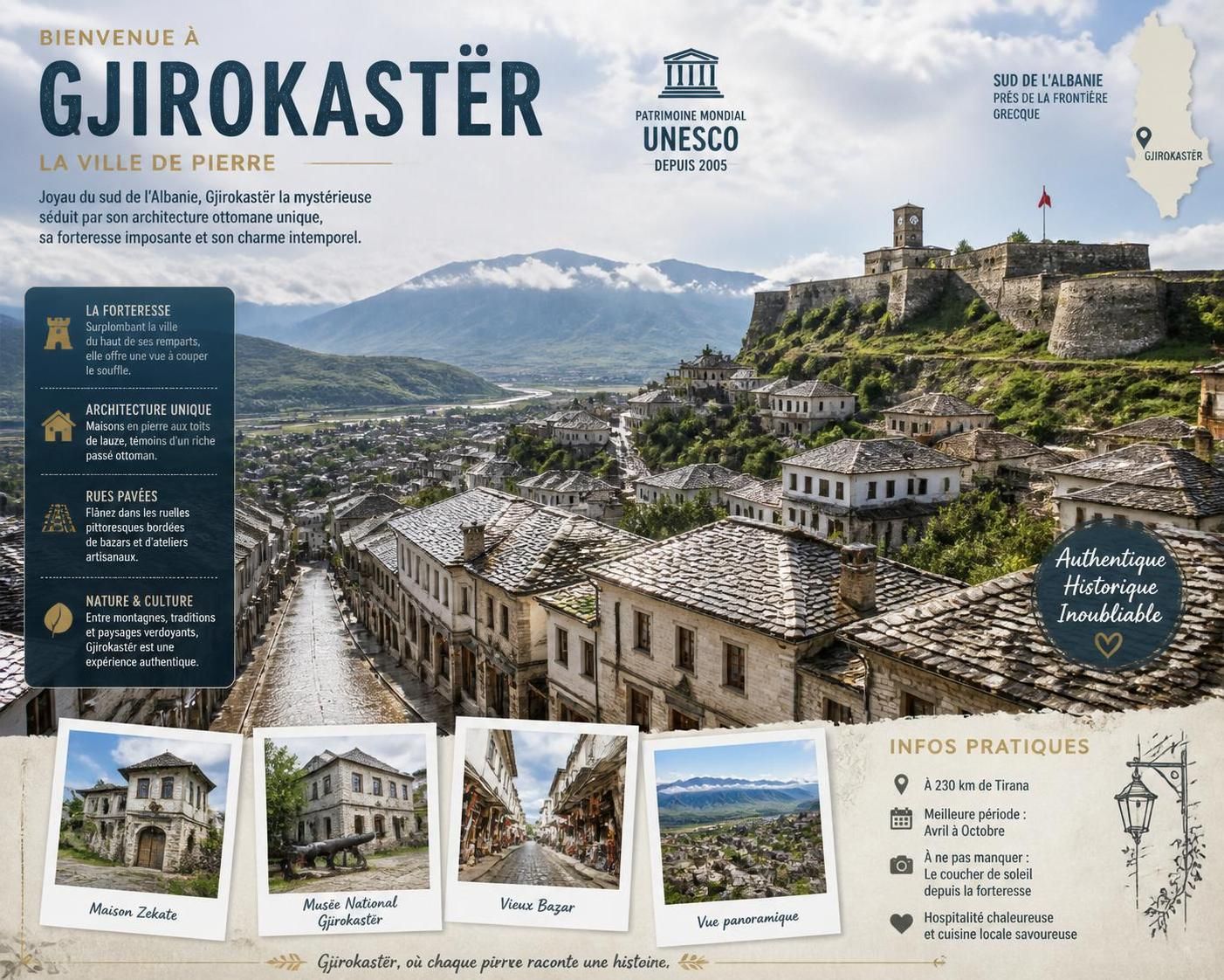découvrez gjirokastër, la cité-musée albanaise authentique, l'une des plus belles villes méconnues des balkans, riche en histoire, architecture ottomane et charme unique.