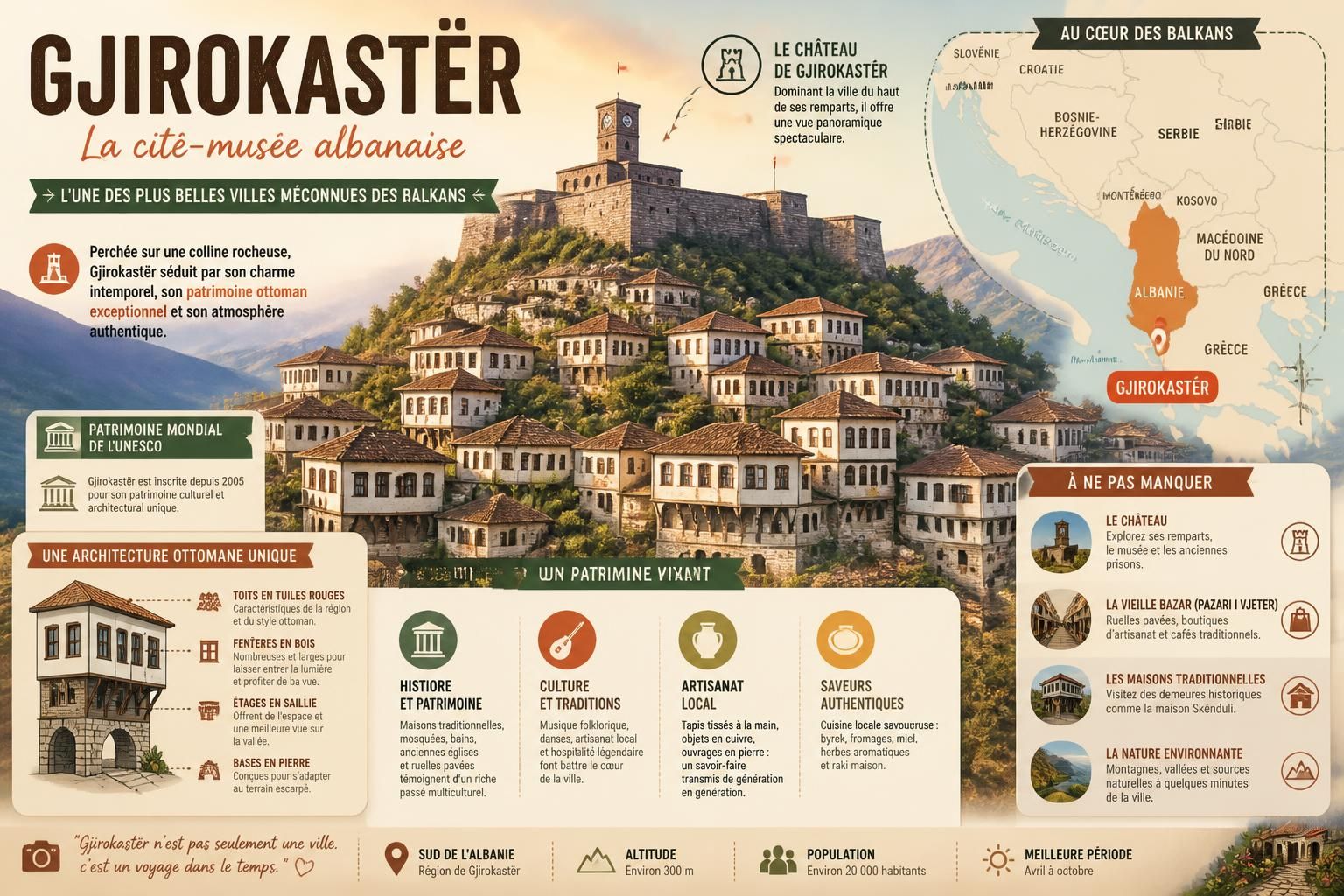 découvrez gjirokastër, la cité-musée albanaise aux ruelles pavées et aux maisons ottomanes, un trésor méconnu des balkans alliant histoire, culture et paysages époustouflants.
