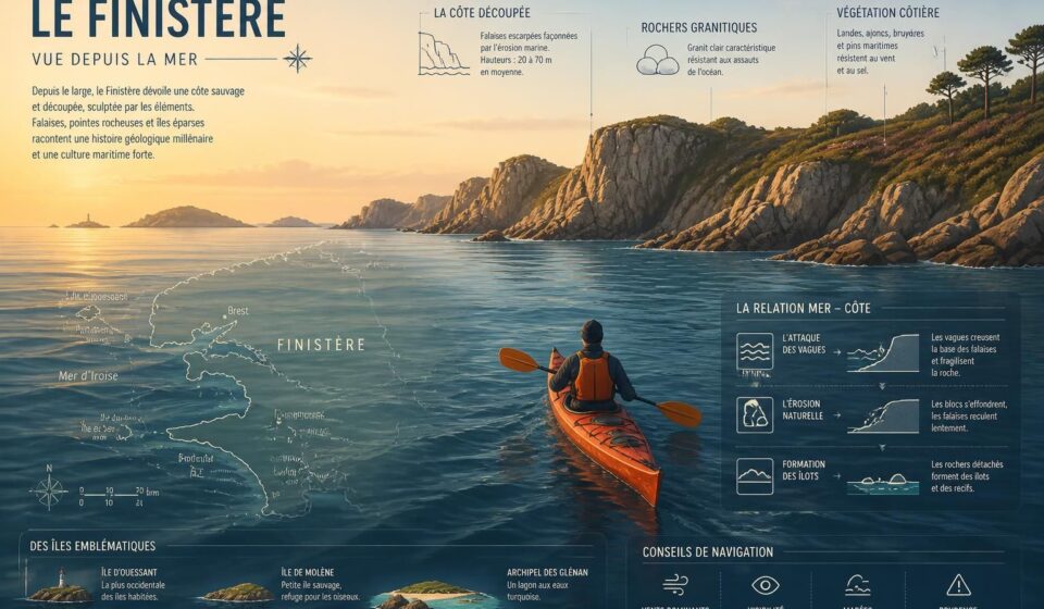 découvrez le finistère autrement en kayak de mer : explorez la façade armoricaine depuis le large et admirez des paysages marins que la côte ne révèle pas.