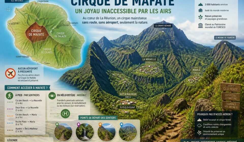 découvrez le cirque de mafate à la réunion, un territoire enclavé et préservé inaccessible par avion, offrant des paysages grandioses loin des plages.