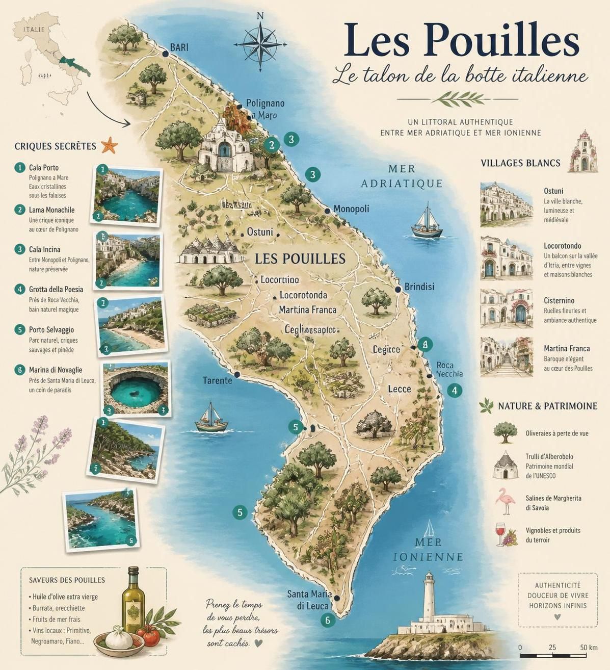 découvrez les pouilles, une région méconnue du sud de l'italie, et explorez ses criques secrètes, joyaux cachés au talon de la botte italienne.