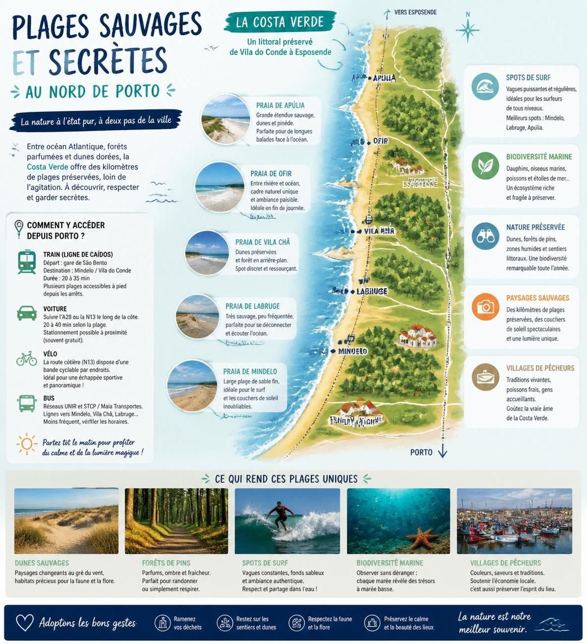 découvrez les plages sauvages au nord de porto, des joyaux méconnus que les guides touristiques traditionnels oublient souvent de mentionner. partez à l'aventure hors des sentiers battus !