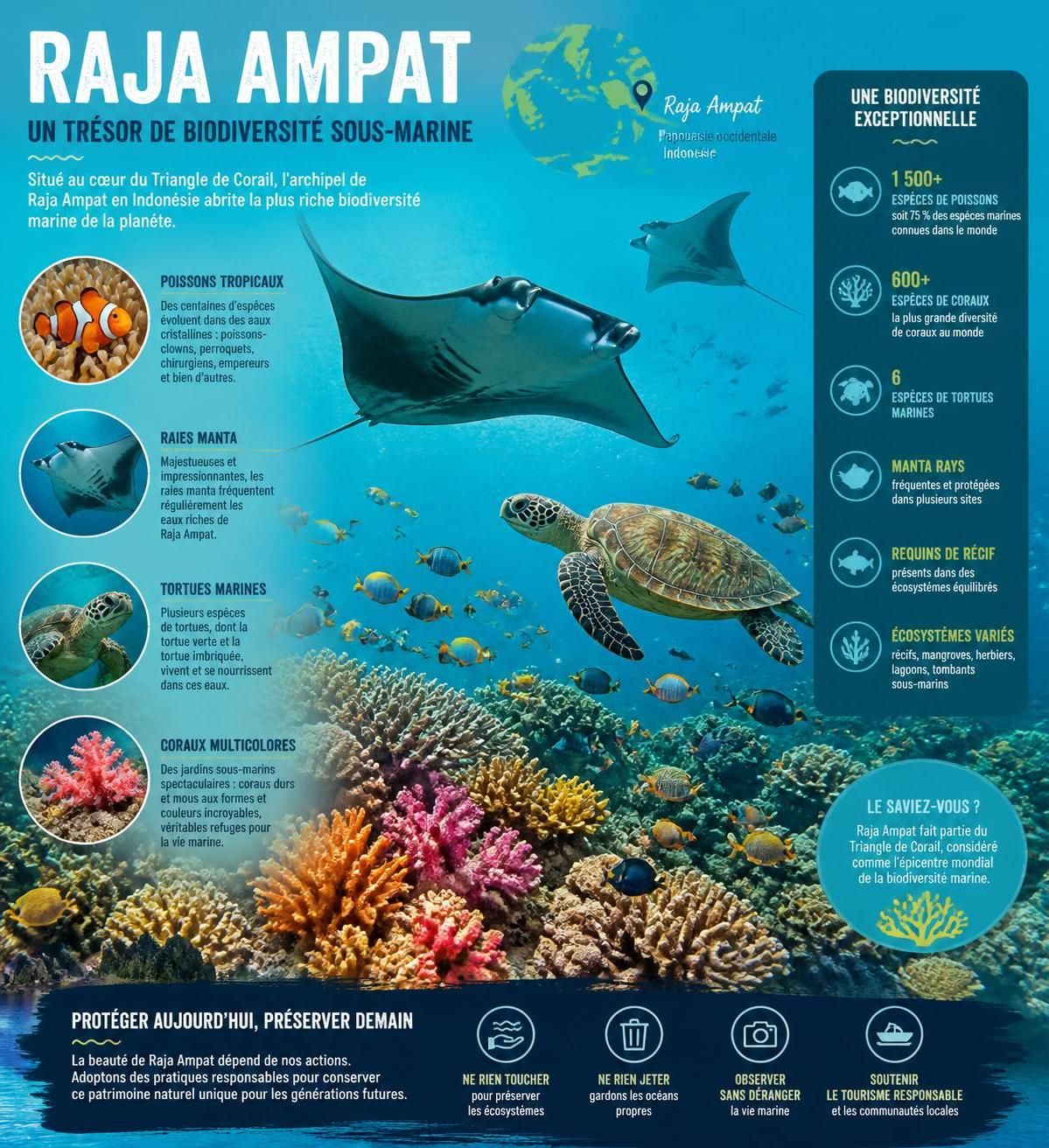 découvrez les récifs exceptionnels de raja ampat en papouasie, une merveille sous-marine qui rivalise avec la beauté des lagons de polynésie.