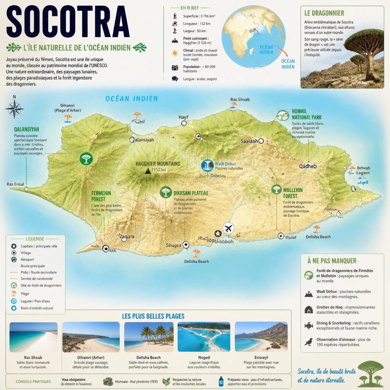 découvrez socotra, l'île mystérieuse des arbres-dragons, une des destinations les plus isolées au monde, riche en biodiversité unique et paysages fascinants.