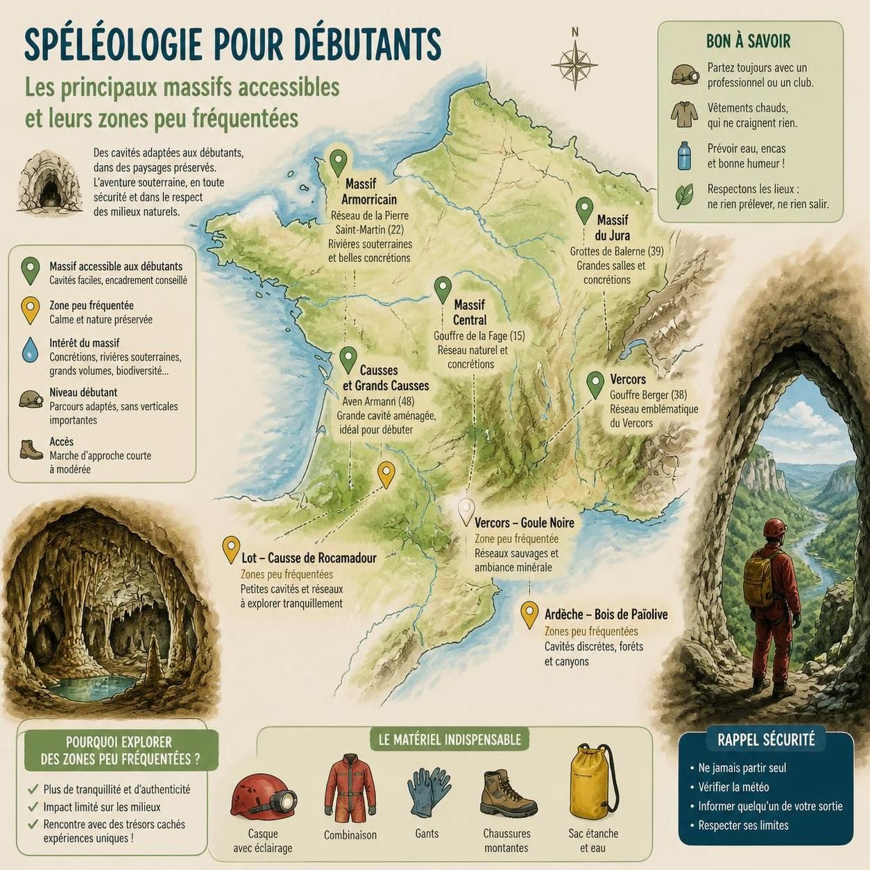 découvrez la spéléologie pour débutants avec notre guide des grottes françaises les plus accessibles et les moins fréquentées. partez à l’aventure en toute sécurité et profitez de paysages souterrains uniques.