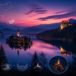 découvrez le charme paisible du lac-château de bled en slovénie après le coucher du soleil, loin de la foule estivale, et profitez d'une ambiance magique au crépuscule.
