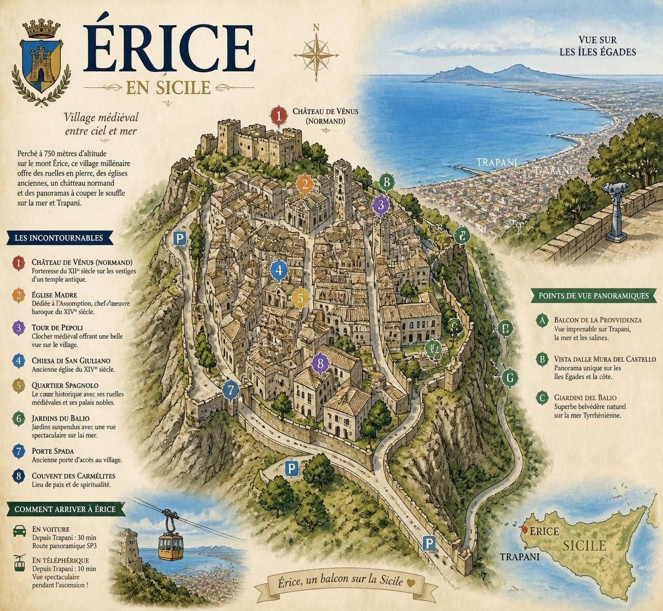 découvrez érice, la cité médiévale perchée au-dessus des nuages, visible depuis trapani mais souvent oubliée des visiteurs. plongez dans son charme historique et ses panoramas uniques.