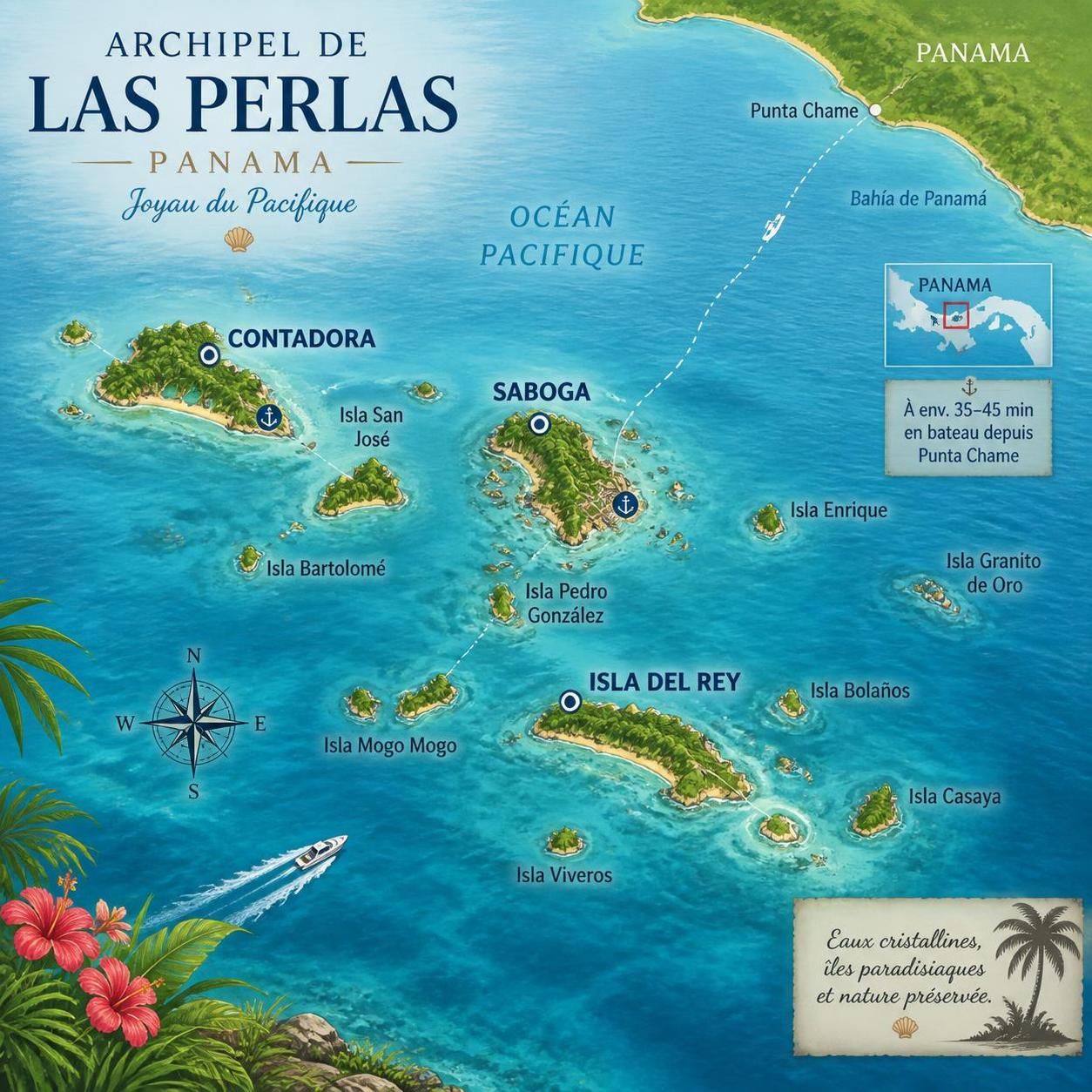 découvrez las perlas, l'archipel secret de panama à seulement 40 minutes de panama city, longtemps ignoré par les croisiÚres, et plongez dans son histoire de pirates et ses paysages paradisiaques.