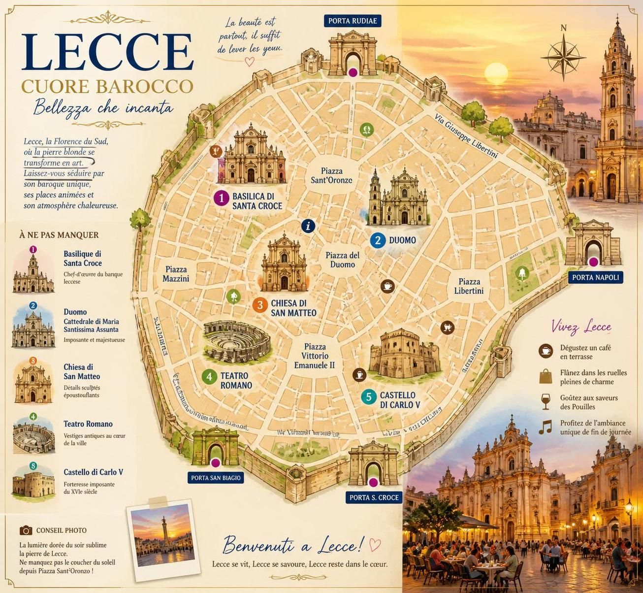 découvrez lecce, la perle baroque des pouilles, illuminée la nuit avant que l'italie du sud ne devienne une destination incontournable.