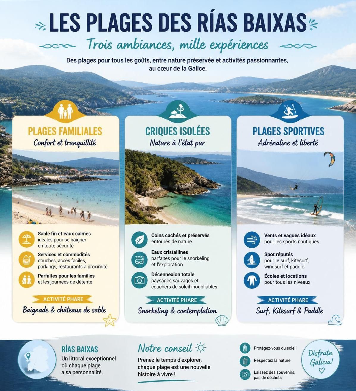 dĂ©couvrez les rĂas baixas, cette magnifique cĂŽte atlantique espagnole mĂ©connue, que mĂȘme les galiciens prĂ©fĂšrent garder secrĂšte. plages prĂ©servĂ©es, paysages idylliques et culture authentique vous y attendent.