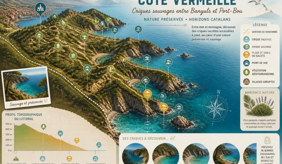 découvrez les criques secrètes de la côte vermeille entre banyuls et port-bou, une frontière catalane préservée accessible uniquement aux marcheurs avides d'aventure et de paysages authentiques.