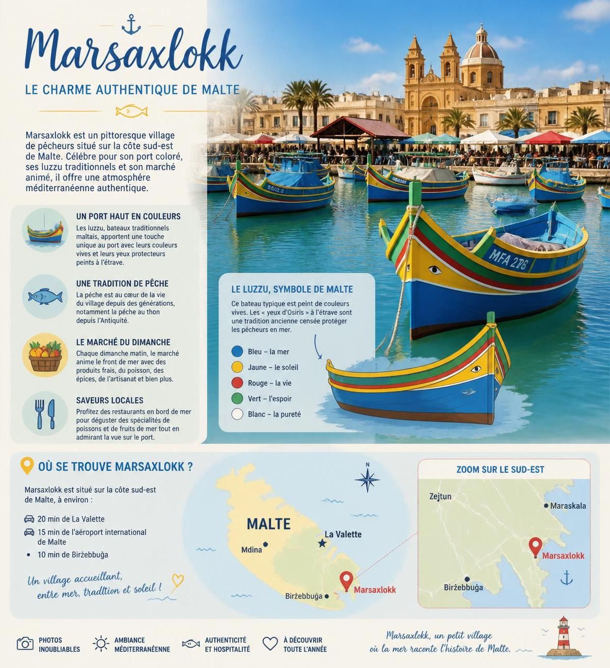 dĂ©couvrez marsaxlokk, le charmant village de pĂȘcheurs cĂ©lĂšbre pour ses luzzu colorĂ©s, une perle authentique souvent Ă©clipsĂ©e par gozo dans les brochures touristiques de malte.