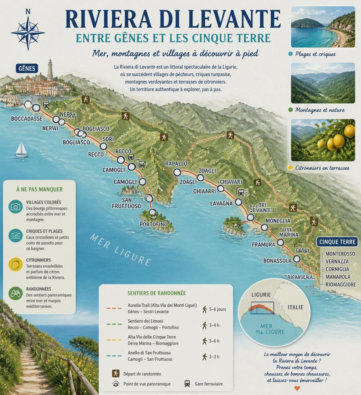 découvrez la riviera di levante, la région authentique entre gênes et les cinque terre, idéale pour les randonneurs en quête de paysages préservés loin des circuits touristiques traditionnels.