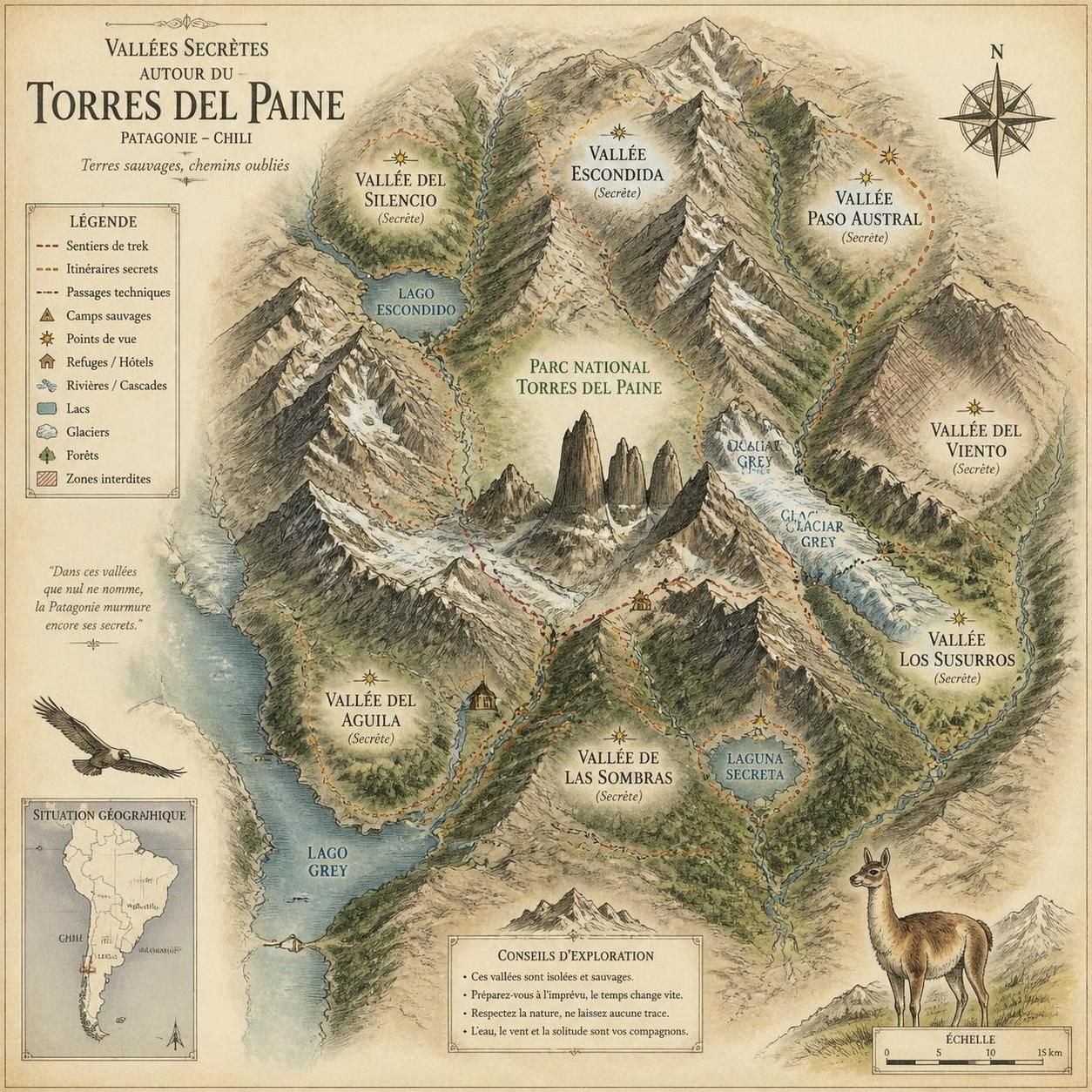 découvrez un trek inédit en patagonie, loin des sentiers battus de torres del paine, et explorez les vallées secrÚtes que le célÚbre circuit w ne révÚle pas.