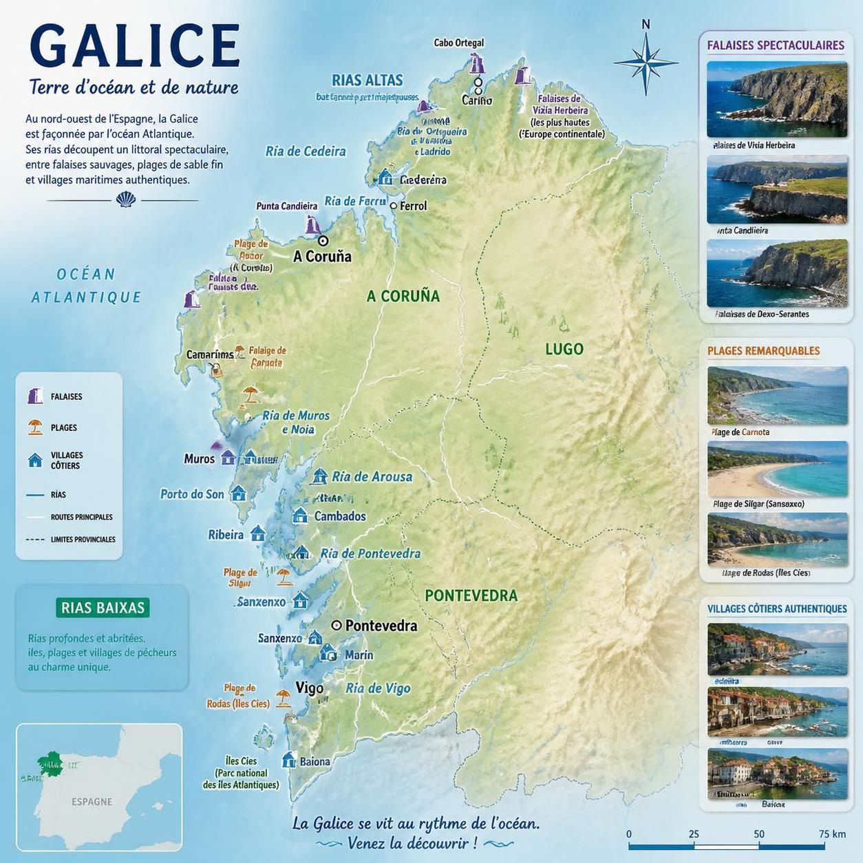 découvrez la galice et la côte cantabrique des rias altas, avec ses falaises sauvages impressionnantes souvent éclipsées par la renommée des rias baixas et leurs plages.