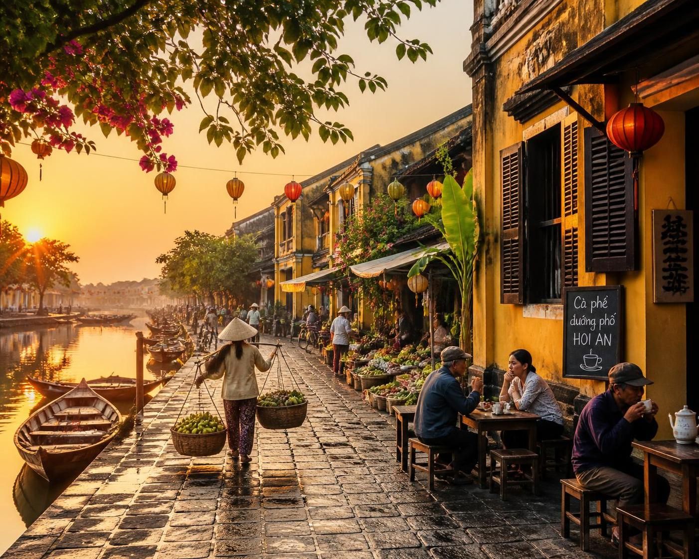 découvrez hoi an à l'aube, quand les ruelles du quartier historique vietnamien sont paisibles avant l'arrivée des premiers groupes et l'illumination des lanternes.