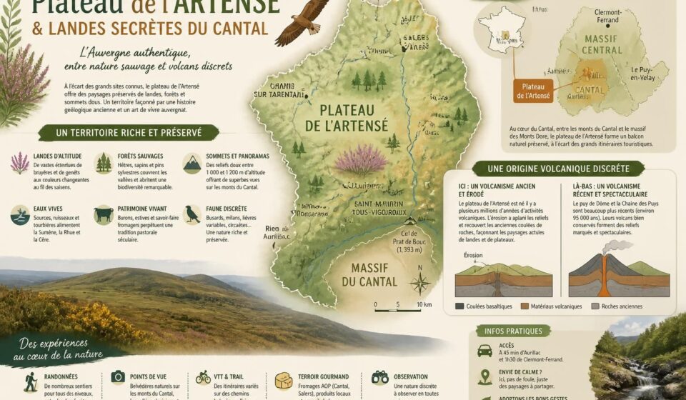 découvrez le plateau de l'artense et les landes secrètes du cantal, une auvergne authentique et préservée, loin de l'effervescence du puy-de-dôme et de vulcania.