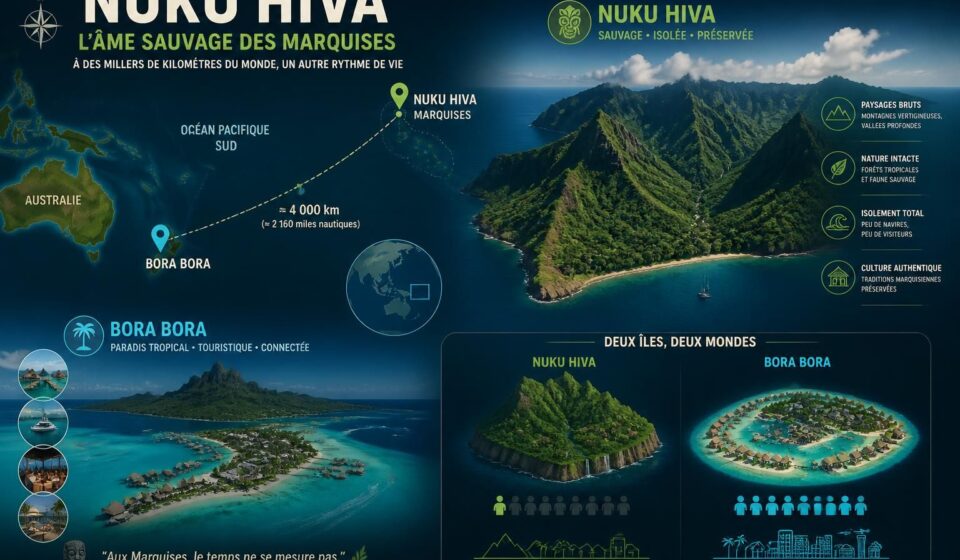 découvrez les marquises, cet archipel sauvage et préservé de nuku hiva en polynésie, loin de l'effervescence de bora bora, où la nature reste intacte et les paysages presque désertiques vous invitent à l'aventure.