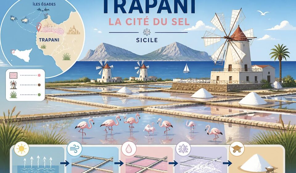 découvrez trapani, la charmante cité sicilienne célèbre pour ses marais habités par des flamants roses, ses moulins à vent traditionnels et l'accès aux magnifiques îles égades, véritables paradis préservés.